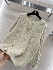 Crocheted drawstring pullover sweater