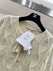 Crocheted drawstring pullover sweater