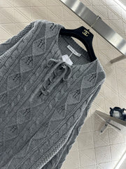 Crocheted drawstring pullover sweater