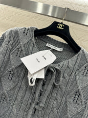 Crocheted drawstring pullover sweater