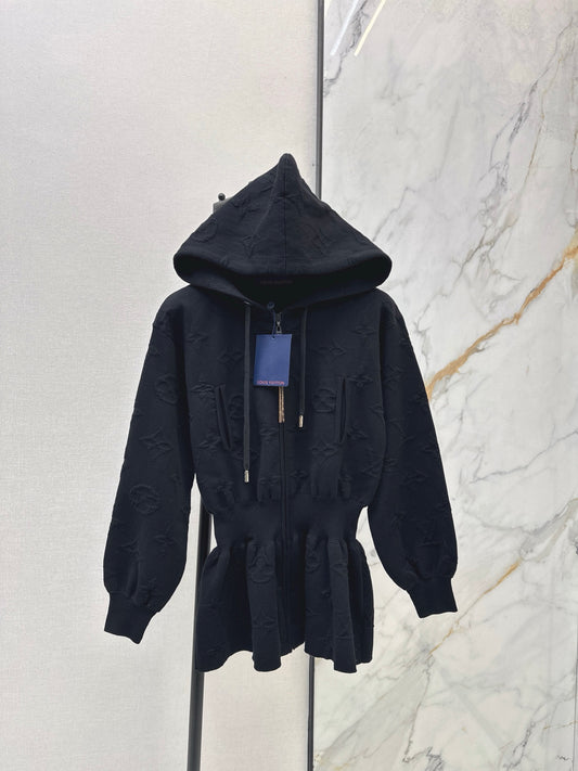 Hooded Zip-Up Jacquard Jacket