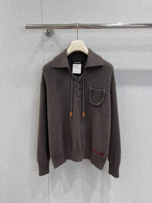 Collared Tie-Neck Knit Sweater