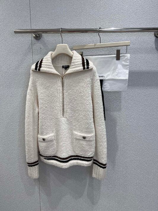 Fluffy, half-zip, color-blocked, oversized sweater