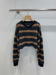 Scottish-style wool V-neck cropped sweater