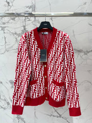 Letter Jacquard Knit Cardigan