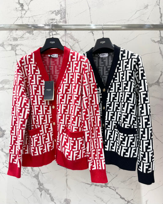 Letter Jacquard Knit Cardigan