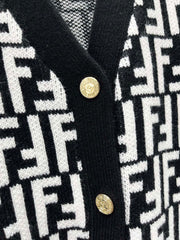 Letter Jacquard Knit Cardigan