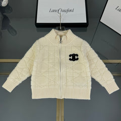 Diamond Pattern High-Neck Zipper Sweater Cardigan