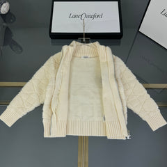 Diamond Pattern High-Neck Zipper Sweater Cardigan