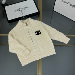 Diamond Pattern High-Neck Zipper Sweater Cardigan