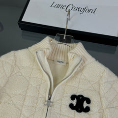 Diamond Pattern High-Neck Zipper Sweater Cardigan