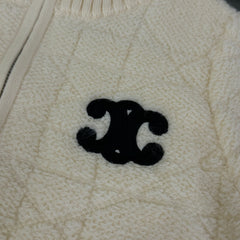 Diamond Pattern High-Neck Zipper Sweater Cardigan