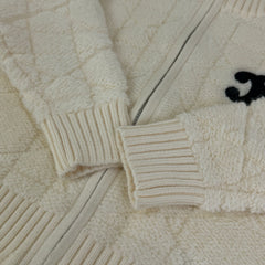 Diamond Pattern High-Neck Zipper Sweater Cardigan