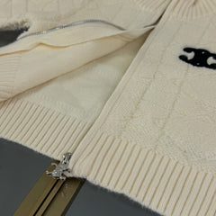 Diamond Pattern High-Neck Zipper Sweater Cardigan