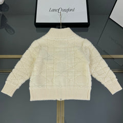 Diamond Pattern High-Neck Zipper Sweater Cardigan