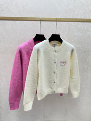 Solid color simple round neck knitted long-sleeved cardigan