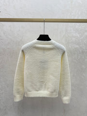 Solid color simple round neck knitted long-sleeved cardigan