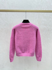 Solid color simple round neck knitted long-sleeved cardigan