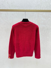 Letter Embroidered Crew Neck Knit Cardigan