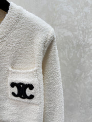 Letter Embroidered Crew Neck Knit Cardigan