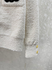 Letter Embroidered Crew Neck Knit Cardigan