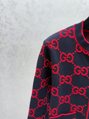 Monogram lettering crew neck knit cardigan