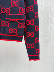Monogram lettering crew neck knit cardigan