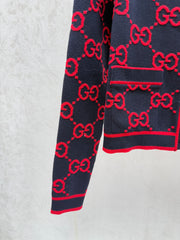 Monogram lettering crew neck knit cardigan