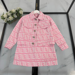 Denim jacket + all-over jacquard print vest dress