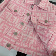 Denim jacket + all-over jacquard print vest dress