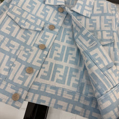 Denim jacket + all-over jacquard print vest dress