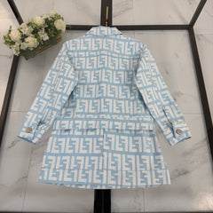 Denim jacket + all-over jacquard print vest dress