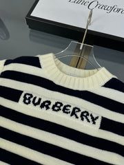 Striped knit crew neck sweater