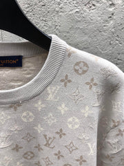 All-over floral knit crew neck short-sleeved top