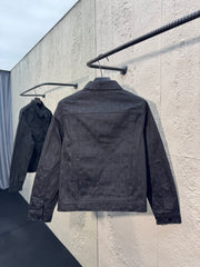 All-over print denim jacket with subtle pattern