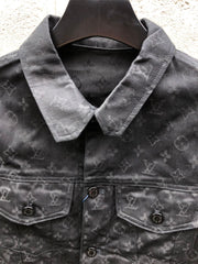 All-over print denim jacket with subtle pattern