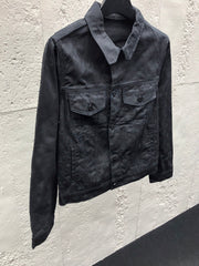 All-over print denim jacket with subtle pattern