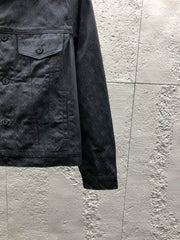 All-over print denim jacket with subtle pattern