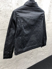 All-over print denim jacket with subtle pattern