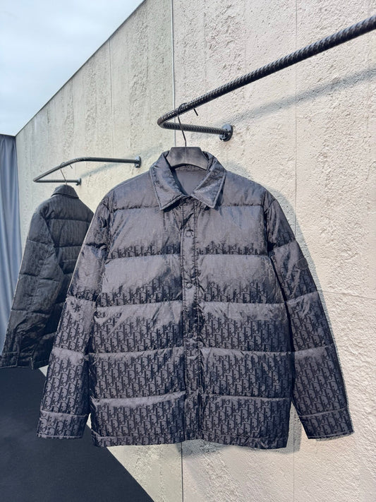 Subtle Monogram Canvas Down Jacket with Stand Collar