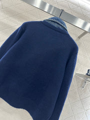 Denim Patchwork Collared Knit Cardigan
