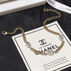 Light gold and silver two-tone rhinestone choker necklace