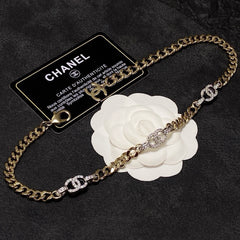 Light gold and silver two-tone rhinestone choker necklace