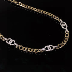 Light gold and silver two-tone rhinestone choker necklace