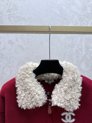Color-blocked collared knit long-sleeved cardigan