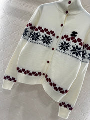 High-neck Fair Isle cardigan sweater