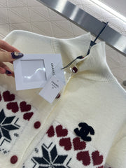 High-neck Fair Isle cardigan sweater