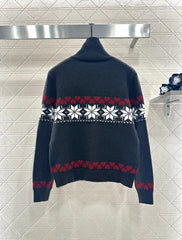 High-neck Fair Isle cardigan sweater