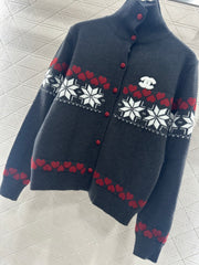 High-neck Fair Isle cardigan sweater