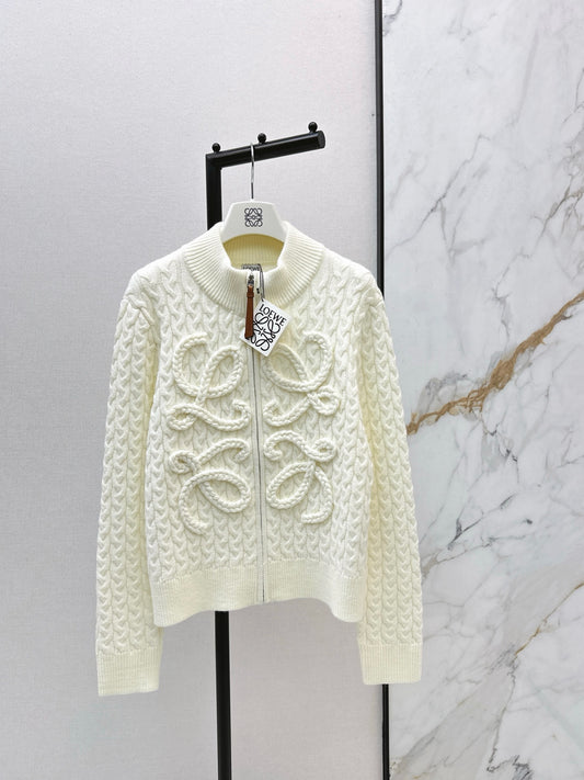 3D Woven Logo Knit Cardigan